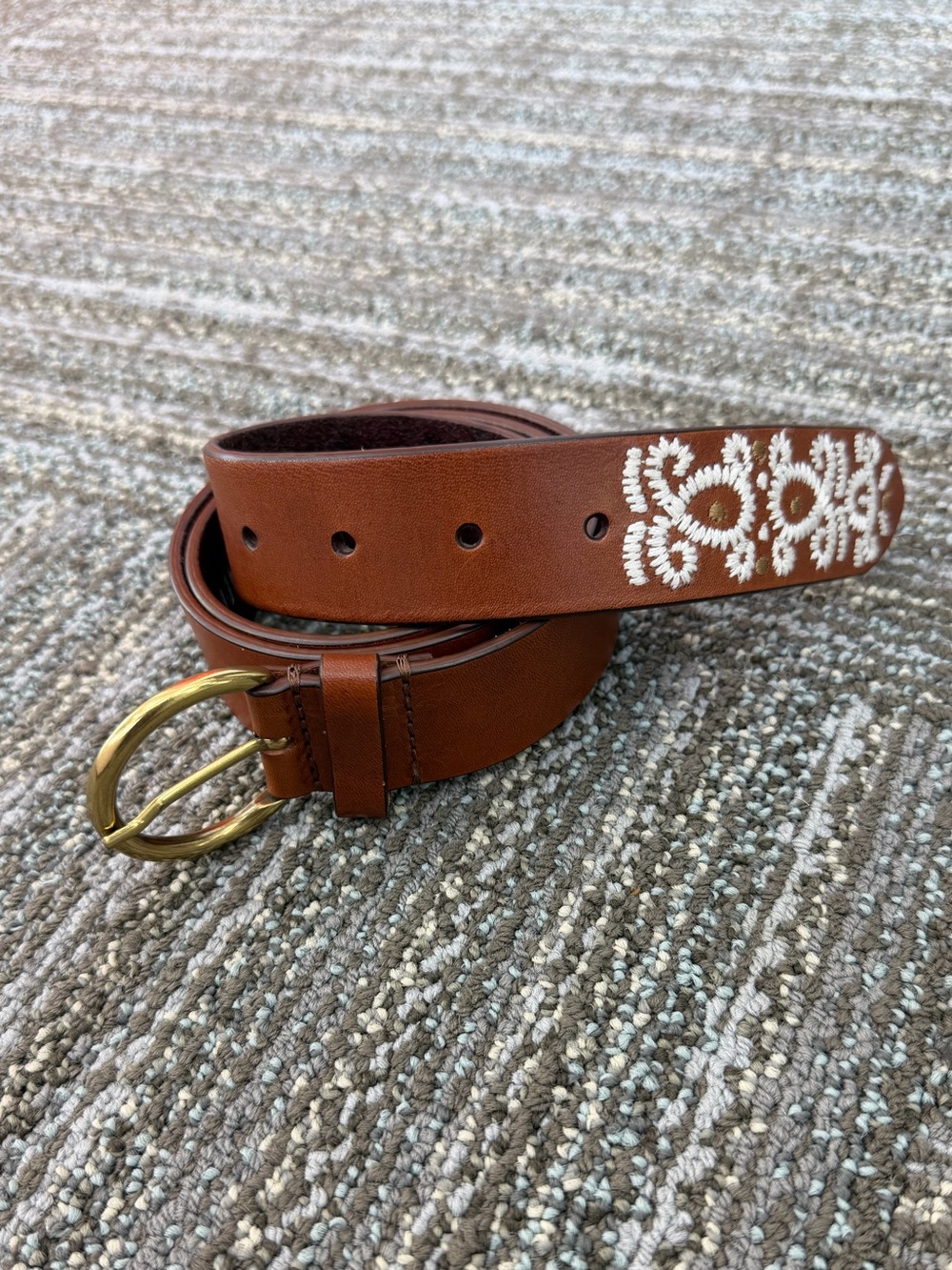 J. Jill | Artisanal Embroidered Italian Leather Belt 
Cognac Brown